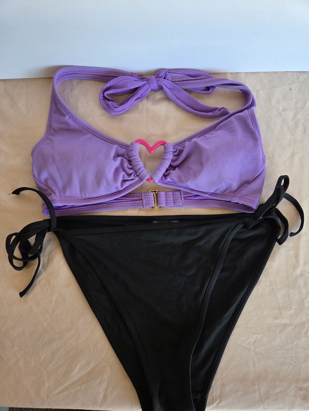 Cute Purple & Black Heart Cutout Bikini Set, Mismatched. Size XS & S